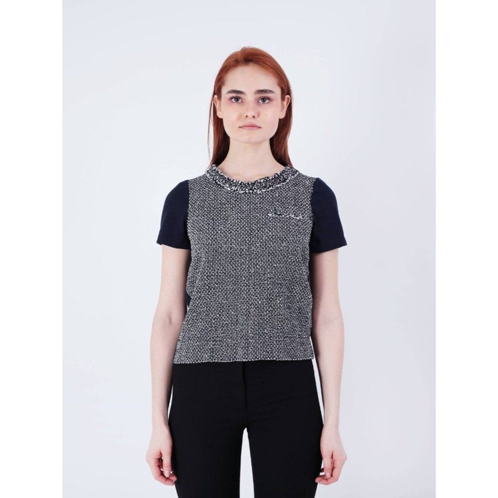 NWT J. Crew Navy White Silk Blend Tweed Blouse Size Small